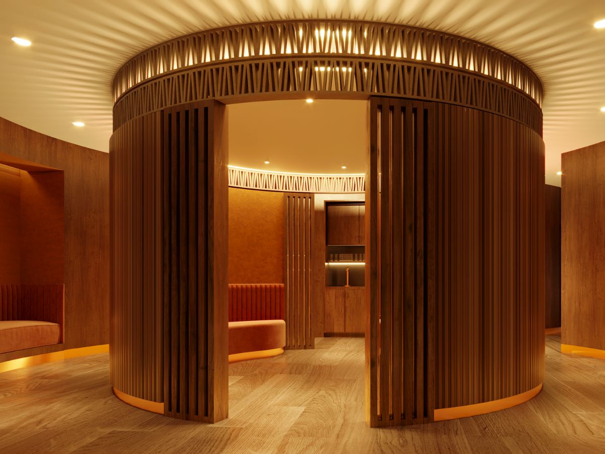 One of the serene guest lounges at Viva Day Spa + Med Spa in Dallas, with comfortable seating with a calm, subdued ambiance.